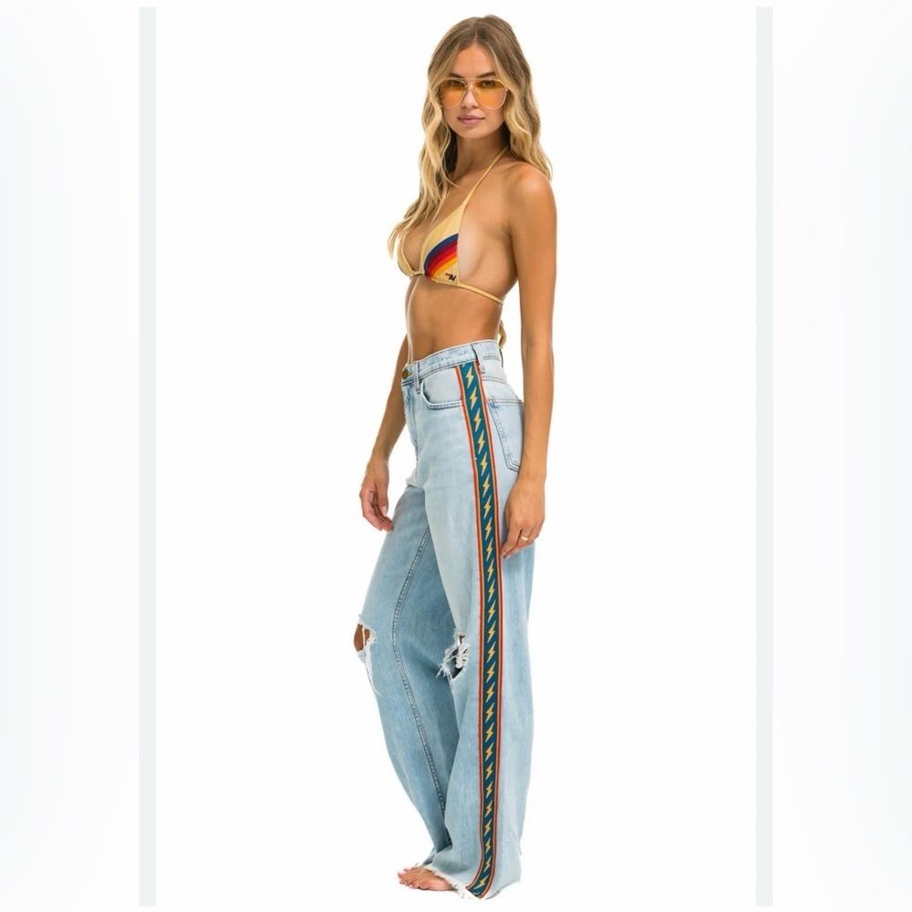 Aviator Nation Bolt Stripe Hi Rise Wide-Leg Gypsy Jean - Super Light